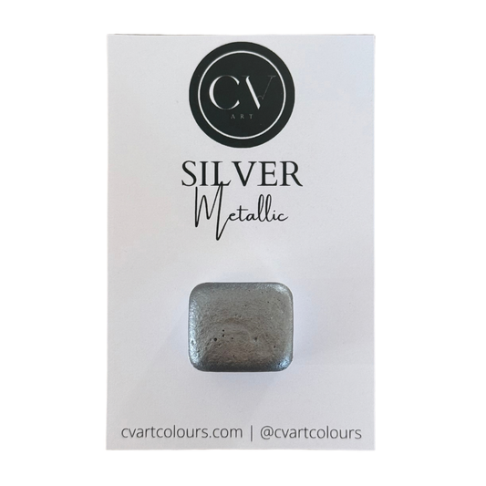 'Silver' Metallic Watercolour Paint Half Pan
